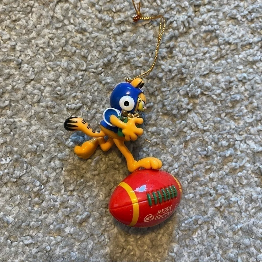 Vintage Garfield Christmas Ornament Football Red Blue Holiday Decor
